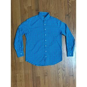 Peter Millar Summer Comfort Men’s Large Blue Black Checkered Button Up Shirt EUC